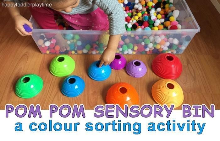 Christmas Pom Pom Sensory Bin - Happy Toddler Playtime